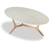 Dublin Oval White Marble Coffee Table Polished Brass Frame