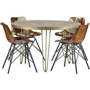Light Wood & Gold Retro Round Dining Table 120cm