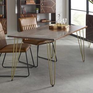 Dark Wood & Gold Retro Rectangular Dining Table 160cm x 85cm 