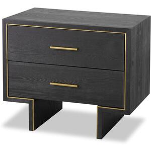 Tigur 2 Drawer Bedside Table - Black or Dark Brown Ash & Brass Detail