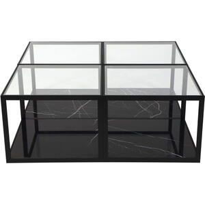 Tamon Glass Coffee Table Black Frame with White Marble Base