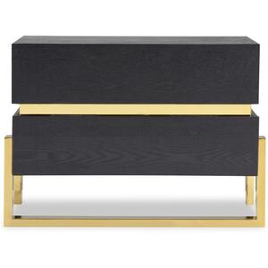 Enigma Black Ash Wide Bedside Table with Brass Detail