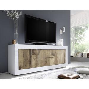 Urbino Sideboard, Two Doors, Two Drawers - Gloss White and Natural Wood Finish