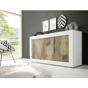 Urbino Sideboard, Three Door - Gloss White And Natural Wood Finish