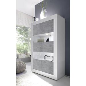 Urbino Collection Four Door Display Vitrine with optional LED Spotlights - White Gloss and Grey Finish