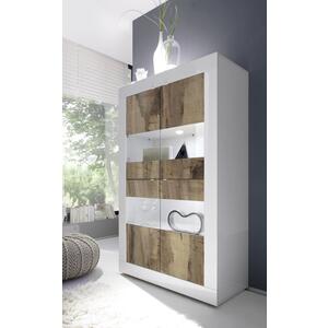 Urbino Collection Four Door Vitrine with optional LED Spotlights - Gloss White and Natural Finish by Andrew Piggott Contemporary Furniture