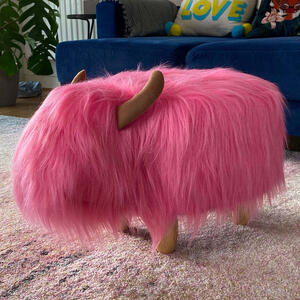 Pink the Highland Cow Footstool