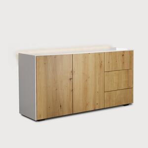 Frank Olsen Contemporary Sideboard in High Gloss White and Oak Effect With Wireless Phone Charging And LED Mood Lighting by Frank Olsen Furniture