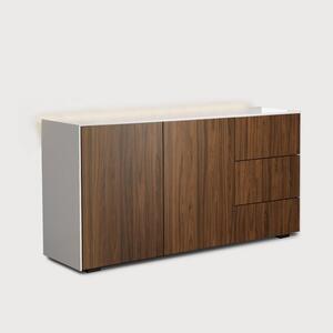 Frank Olsen Contemporary Sideboard in High Gloss White and Walnut With Wireless Phone Charging And LED Mood Lighting by Frank Olsen Furniture