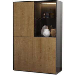 Contemporary High Gloss Black and Oak Effect Display cabinet with Hidden Wireless Phone Charging