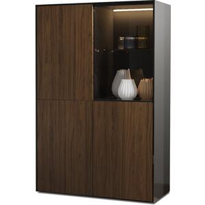 Frank Olsen Contemporary Display Cabinet High Gloss Black and Walnut Effect with Hidden Wireless Phone Charging