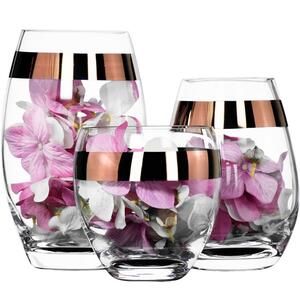 Glass Drop Vase with Copper Stripe Accent - Set of 3