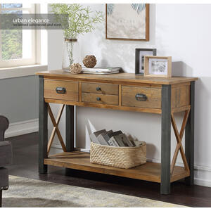 Urban Elegance Console Table 4 Drawer Reclaimed Wood and Aluminium