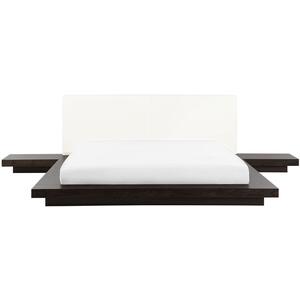 Zen Asian Style Bed with Floating Bedside Tables & Faux Leather Headboard