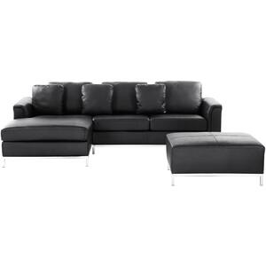 OSLO Leather Modern L-Shaped 6 Seater Sofa Set with Ottoman - Black, Brown or Beige