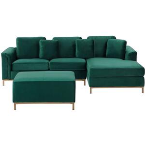 OSLO Velvet Modern L-Shaped 6 Seater Sofa Set with Ottoman - Blue, Green or Grey