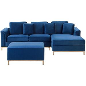 OSLO Velvet Modern L-Shaped 6 Seater Sofa Set with Ottoman - Blue, Green or Grey