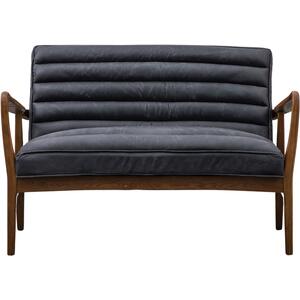 Datsun Mid-Century Vintage Leather and Oak 2 Seater Sofa in Brown or Ebony Leather