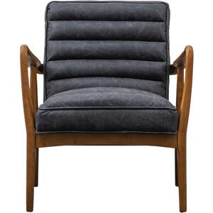Datsun Vintage Leather and Wood Armchair in Brown or Ebony