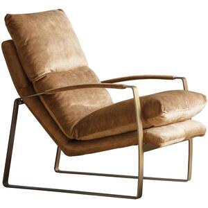 Fabien Retro Faux Leather Lounger with Champagne Frame in Grey or Brown Leather