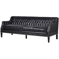 Black Leather Buttoned Three Seater Sofa
