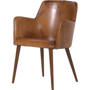 Italian Brown Leather Carver Office Chair