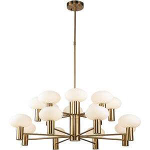 Odeon Antique Brass 14 Light Pendant with Cream Glass Shades
