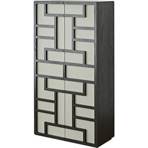 Kamako Art Deco Black and Grey Faux Leather Cabinet