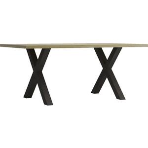 Baxter Natural Wood & Black Metal X-Leg Rectangular Dining Table