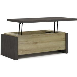 Baxter Natural Wood & Black Metal Coffee Table with Extending Bar Shelf