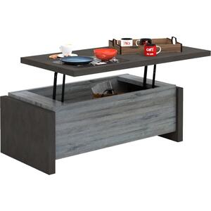 Baxter Grey Oak & Black Metal Coffee Table with Extending Bar Shelf