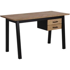 Bright Oak Herringbone 2 Drawer Desk with Black Frame