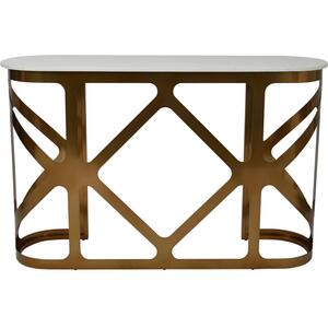 Metropolitan Console Table Satin Bronze with Off-White Marble Top by The Arba Furniture Company