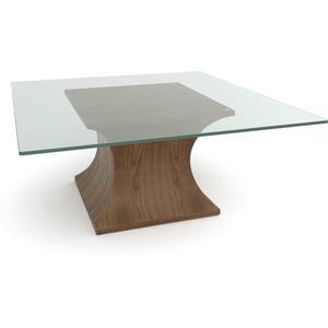 Tom Schneider Estelle Curved Wood Square Coffee Table with Glass Top by Tom Schneider