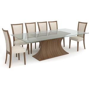 Tom Schneider Estelle Curved Wood Rectangular Dining Table Large with Glass Top by Tom Schneider