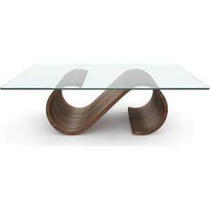 Tom Schneider Swirl Large Rectangular Curved Wood Coffee Table with Glass Top by Tom Schneider