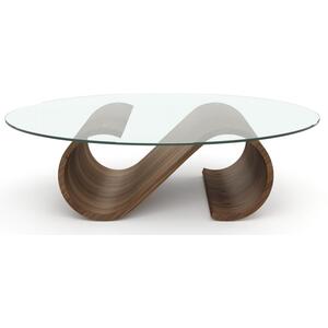 Tom Schneider Swirl Oval Curved Wood Coffee Table with Glass Top