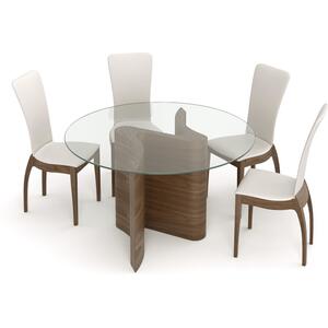 Tom Schneider Serpent Curved Wood Dining Table with Medium Round Glass Top 130cm