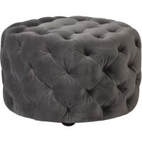 Sergio Buttoned Velvet Round Footstool in Black or Grey