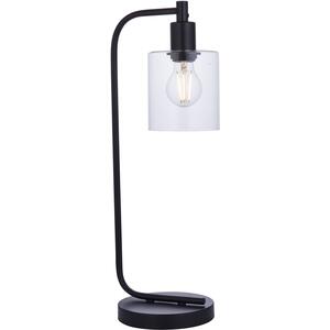 Toledo Simple Metal Rod Table Lamp with Glass Shade in Brushed Nickel or Matt Black