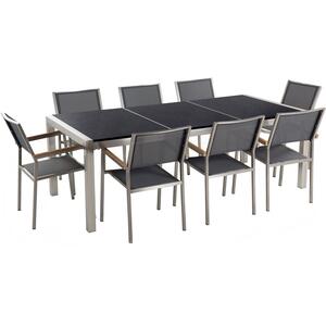 8 Seater Garden Dining Set Black Granite Triple Plate Top and Grey Chairs GROSSETO  by Beliani