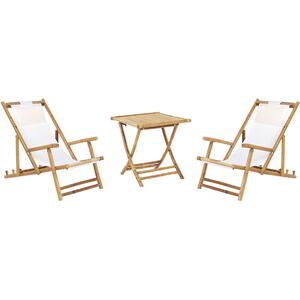 ATRANI /MOLISE 2 Chair Light Wood Bamboo Sun Lounger Set with Coffee Table