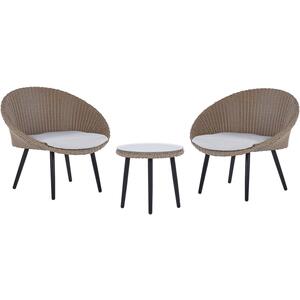 Ortigia PE Natural Rattan Garden Bistro Set - 2 x Chairs and Coffee Table