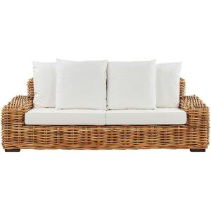 Forli 2 Seater Natural Rattan Garden Sofa with White Cushions