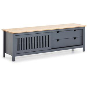 Bruna Painted Wood TV Cabinet - Matt Grey/Waxed Pine