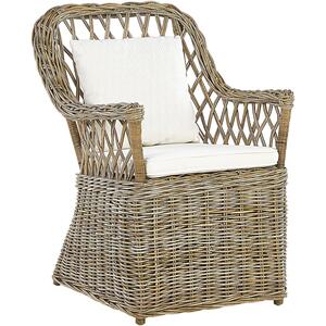 Maros Natural Rattan Garden Chair with White Cotton Cushions