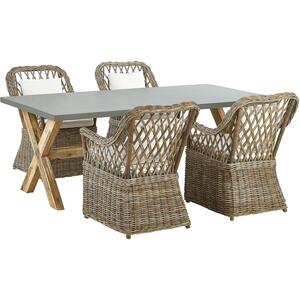 Maros/Olbia 4 Seater Natural Rattan Garden Dining Set with Concrete Top Wooden Table