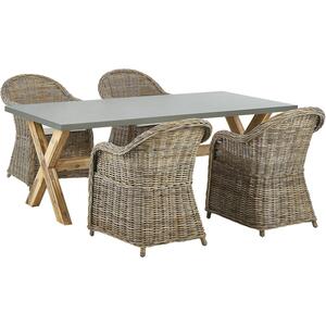 Susua/Olbia 4 Seater Natural Rattan Garden Dining Set with Concrete Top Wooden Table