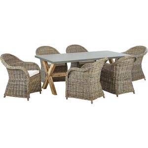Susua/Olbia 6 Seater Natural Rattan Garden Dining Set with Concrete Top Wooden Table