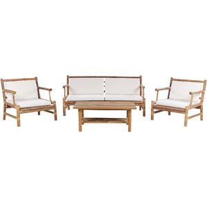 RICCIONE 4 Seater Bamboo Wood Garden Sofa Set with White Cushions